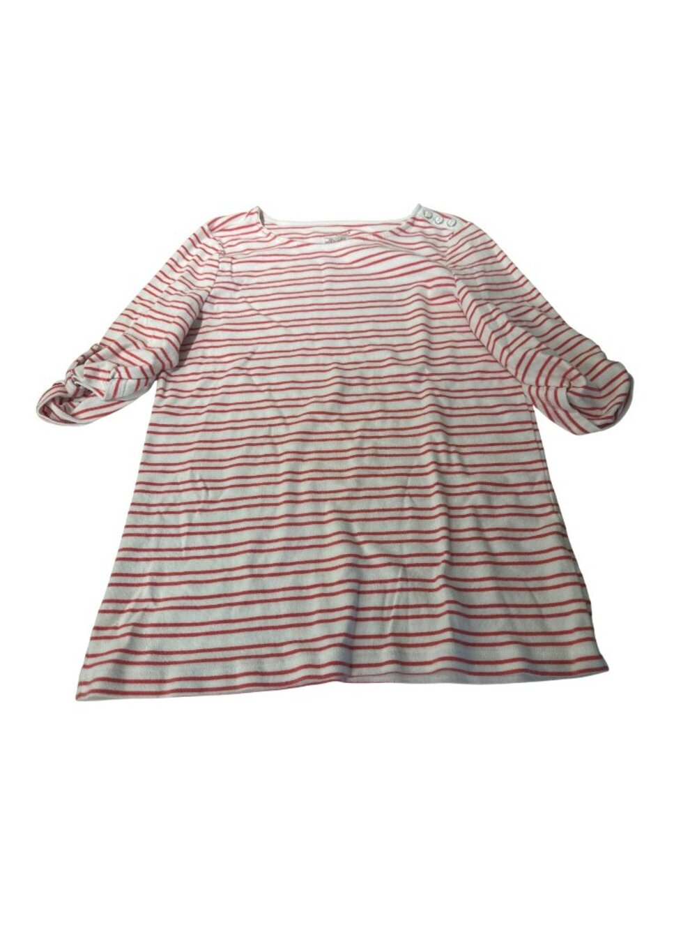 Christopher & Banks Womens Top Blouse L Red White Striped Cotton Button Detail